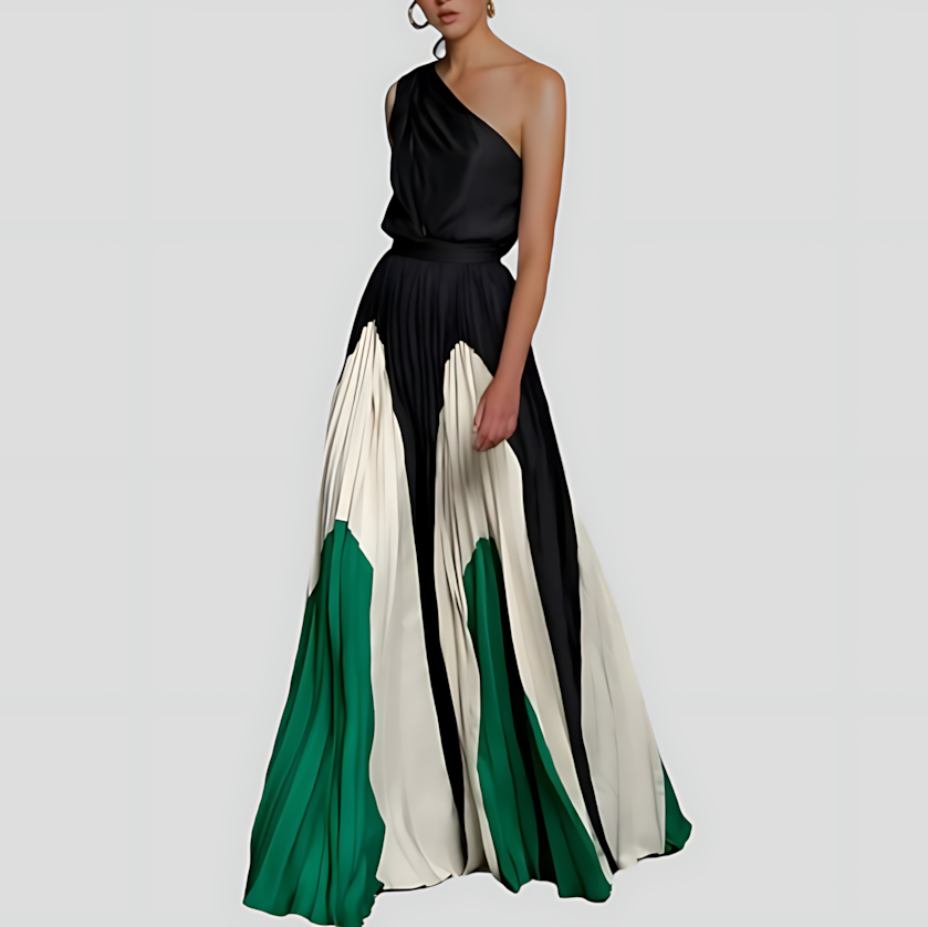 Asymmetrical Pleated Maxi Dress