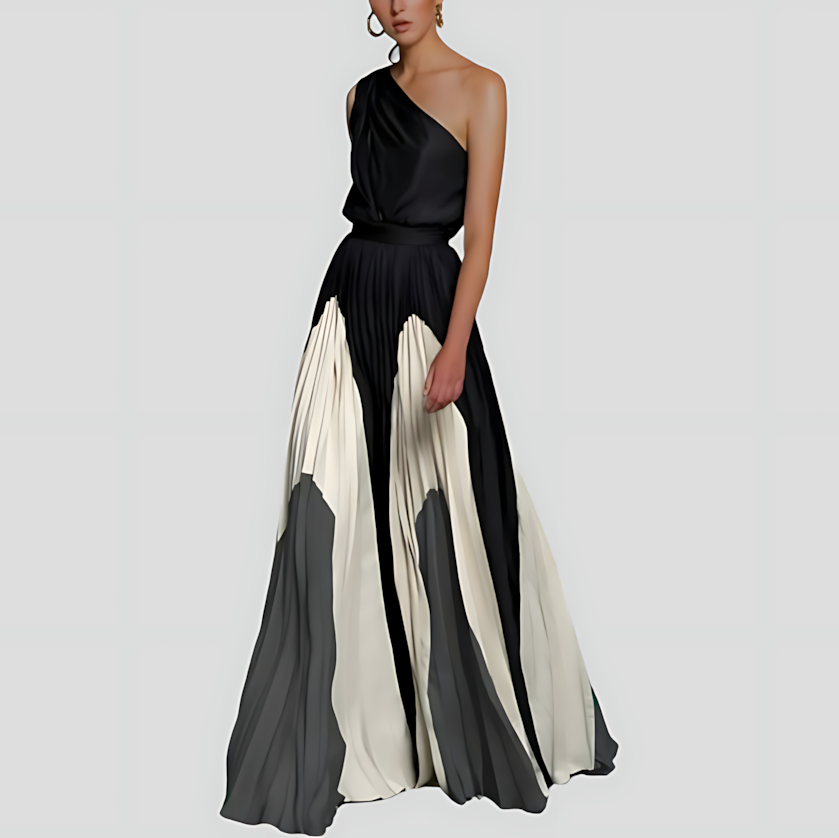 Asymmetrical Pleated Maxi Dress