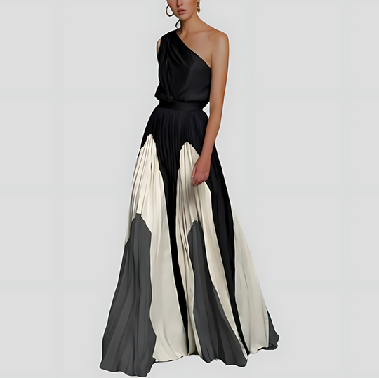 Asymmetrical Pleated Maxi Dress