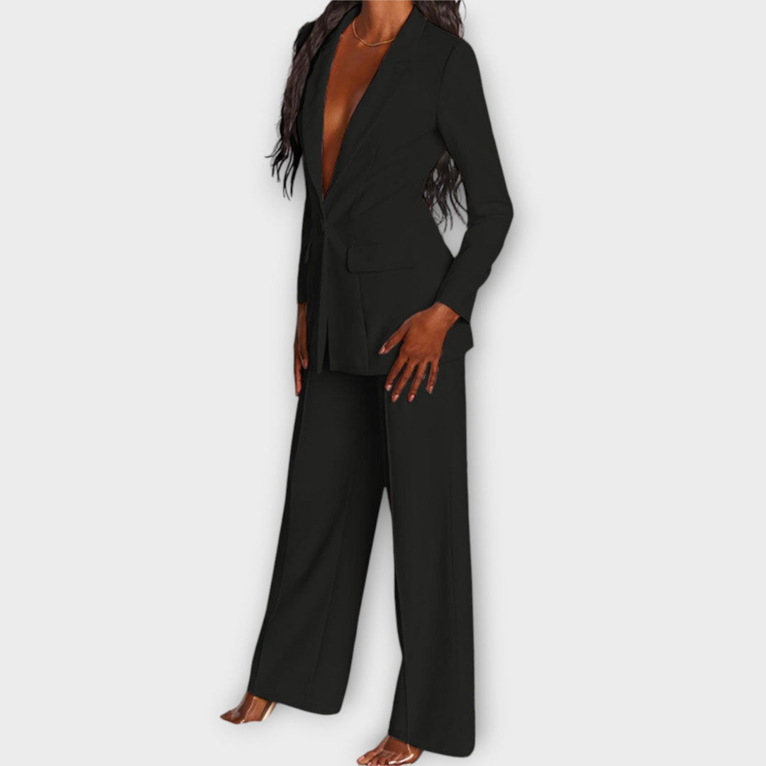 Women's Two-Piece Tailored Suit – Blazer & Wide-Leg Trousers