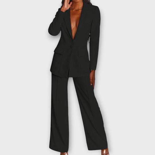Women's Two-Piece Tailored Suit – Blazer & Wide-Leg Trousers