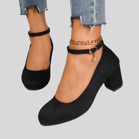 Women's Ankle Strap Block Heel Pumps
