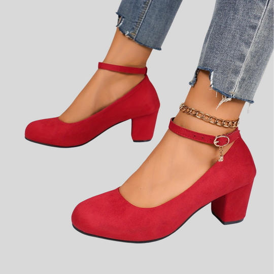 Women's Ankle Strap Block Heel Pumps