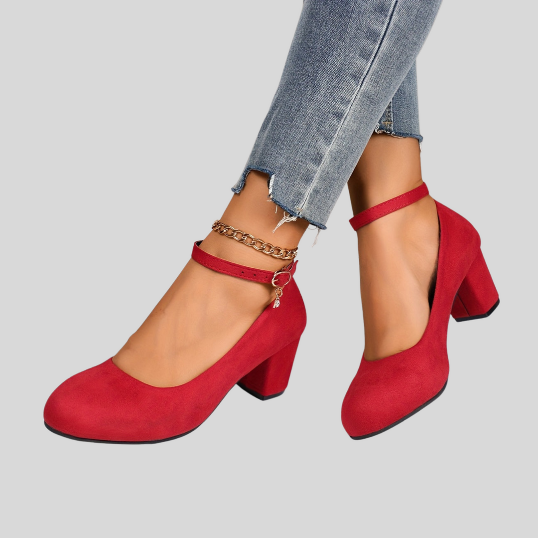 Women's Ankle Strap Block Heel Pumps
