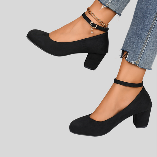 Women's Ankle Strap Block Heel Pumps