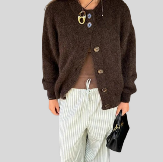 Button-Up Knit Cardigan in Brown