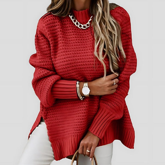 Women's Chunky Knit Sweater - Slit Hem