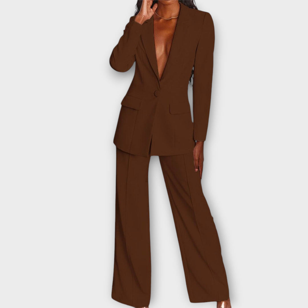 Women's Two-Piece Tailored Suit – Blazer & Wide-Leg Trousers