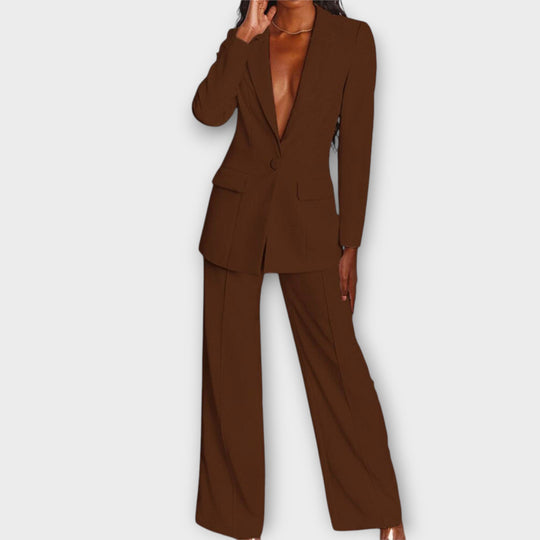 Women's Two-Piece Tailored Suit – Blazer & Wide-Leg Trousers