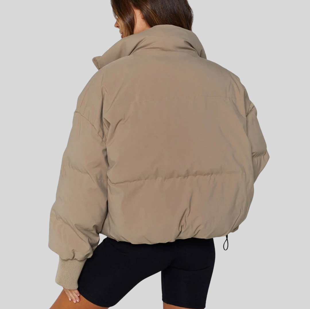 Women's Cropped Puffer Winter Jacket with Ribbed Cuffs