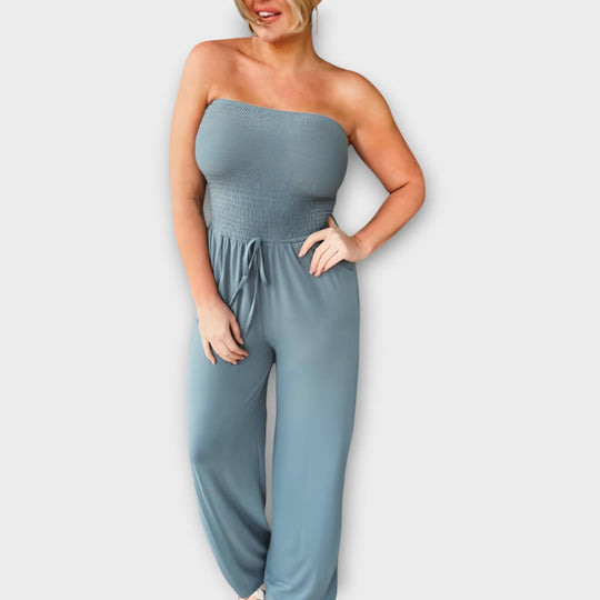 Women's Strapless Jumpsuit – Smocked Bodice & Wide-Leg Pants