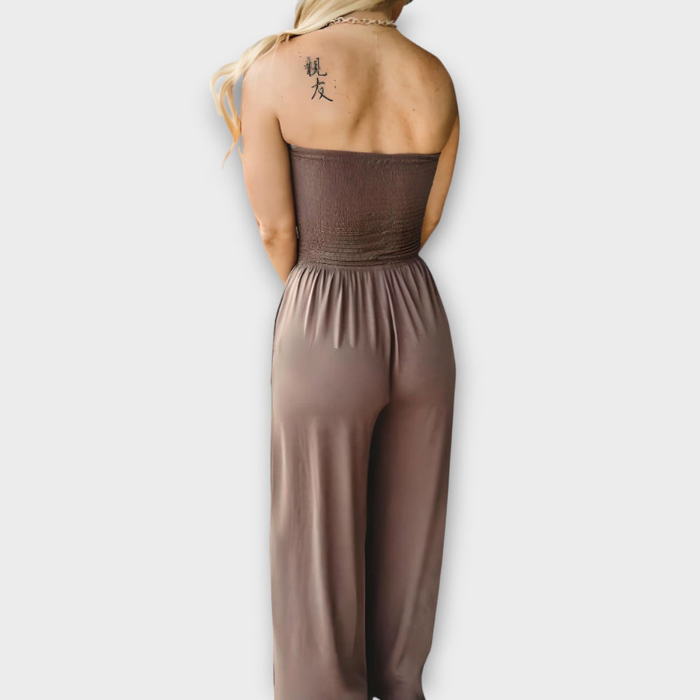 Women's Strapless Jumpsuit – Smocked Bodice & Wide-Leg Pants