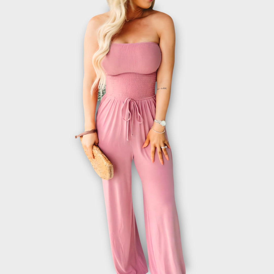 Women's Strapless Jumpsuit – Smocked Bodice & Wide-Leg Pants