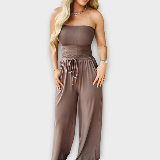 Women's Strapless Jumpsuit – Smocked Bodice & Wide-Leg Pants