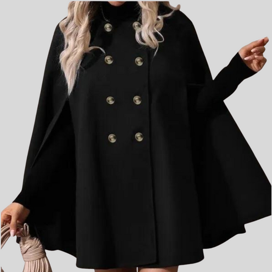 Women's Double-Breasted Cape Coat with Cloak Sleeves