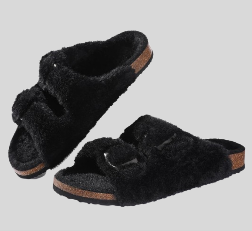 Women's Faux Fur Slippers with Adjustable Buckle