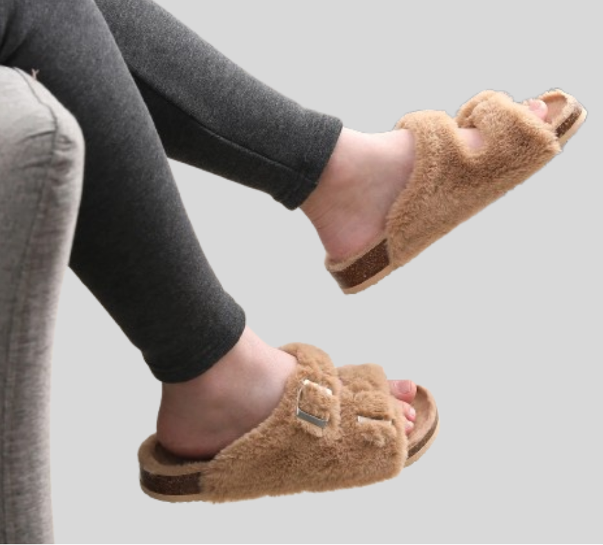 Women's Faux Fur Slippers with Adjustable Buckle