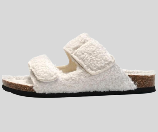 Women's Faux Fur Slippers with Adjustable Buckle