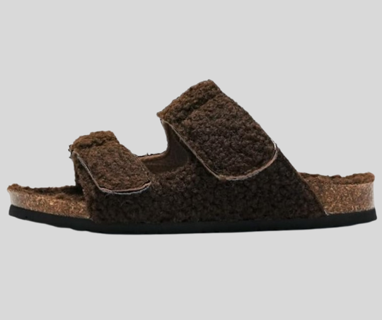 Women's Faux Fur Slippers with Adjustable Buckle