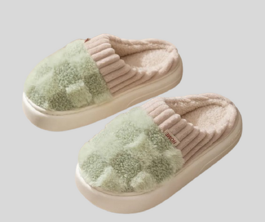 Fluffy Checkered Indoor Slippers for Women