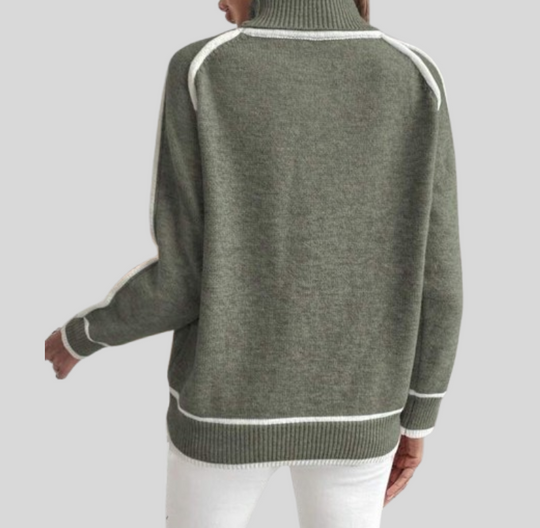 Women's High Neck Long Sleeve Sweater with Contrasting Detail