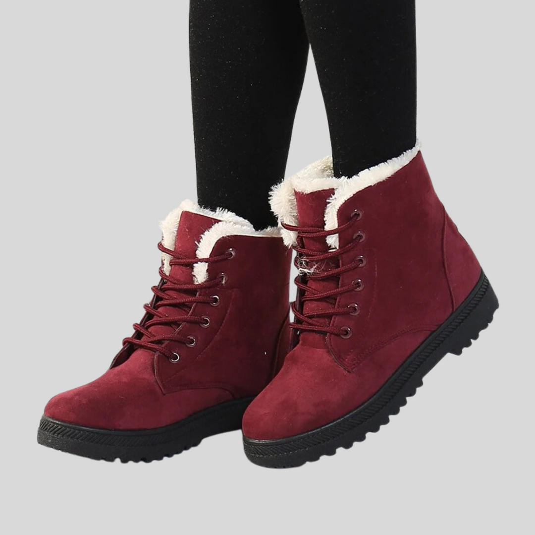 Women's Lace-Up Ankle Boots with Textured Lining – Winter Edition