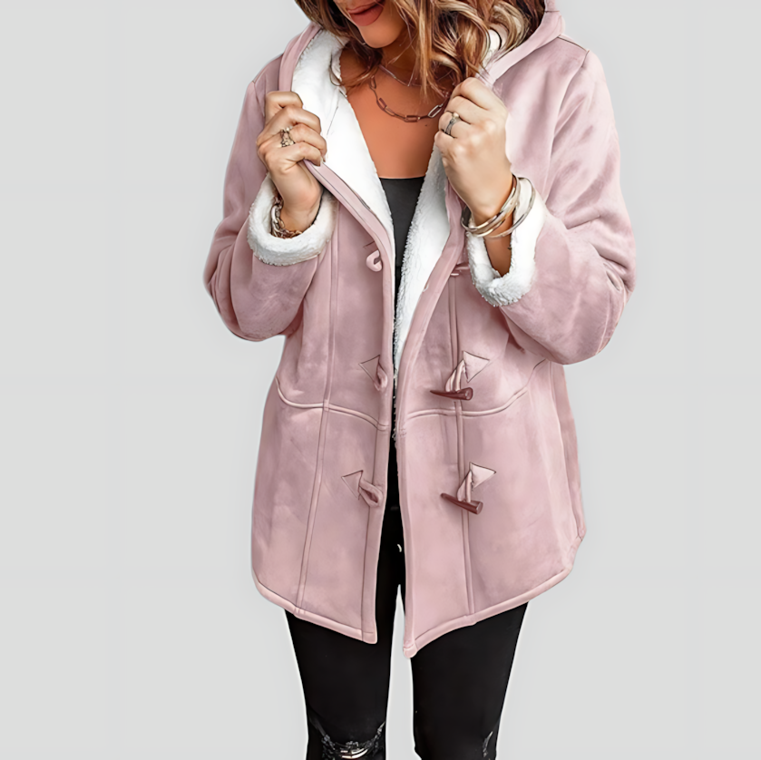 Sherpa-Lined Hooded Coat with Toggle Buttons