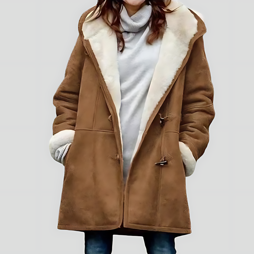 Sherpa-Lined Hooded Coat with Toggle Buttons