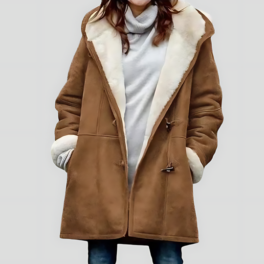 Sherpa-Lined Hooded Coat with Toggle Buttons