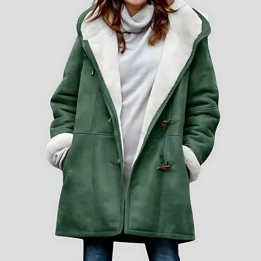 Sherpa-Lined Hooded Coat with Toggle Buttons