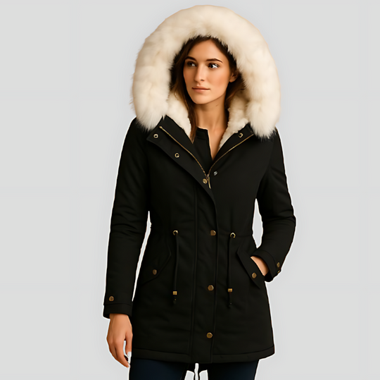 Women's Long Winter Parka Coat with Faux Fur Hood