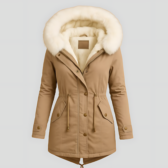 Women's Long Winter Parka Coat with Faux Fur Hood