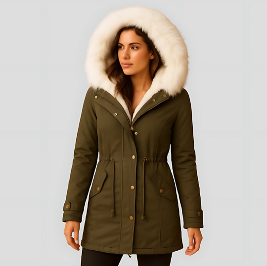 Women's Long Winter Parka Coat with Faux Fur Hood