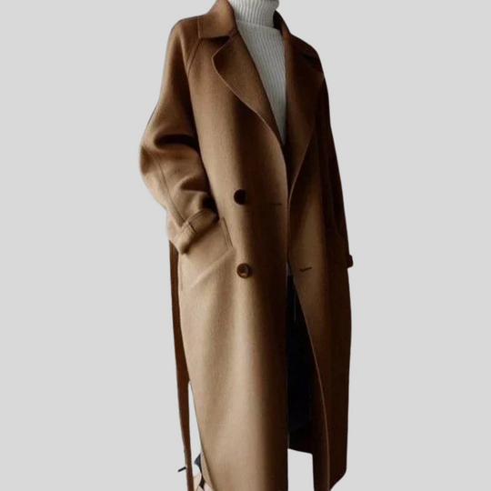 Women's Longline Double-Breasted Overcoat with Belt