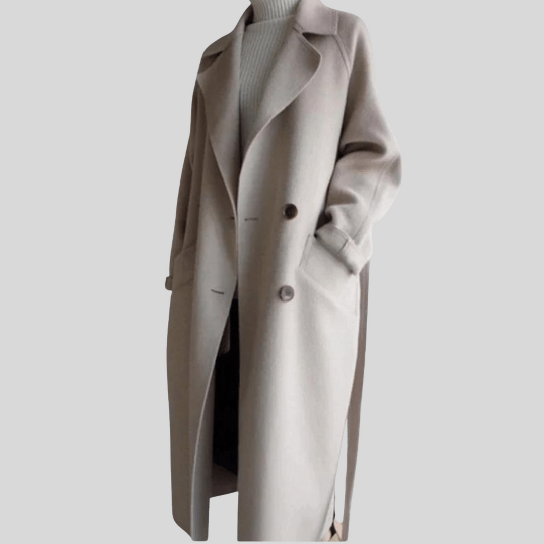 Women's Longline Double-Breasted Overcoat with Belt