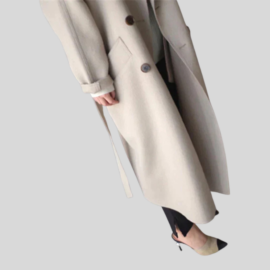 Women's Longline Double-Breasted Overcoat with Belt