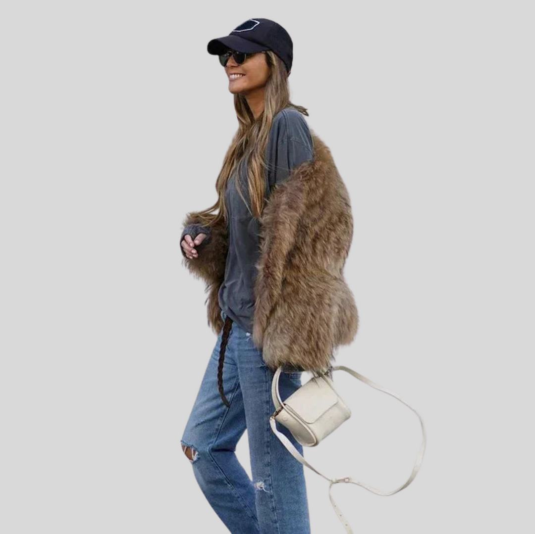 Women's Stylish Open-Front Winter Coat in Brown