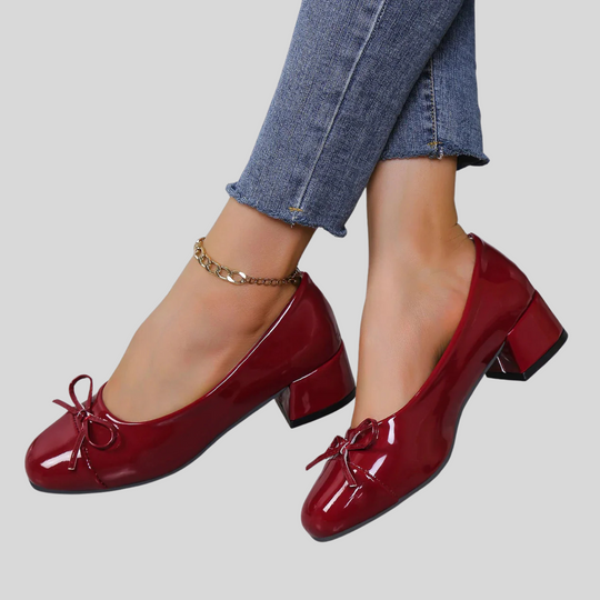 Women’s Platform Heels in Red with Bow Accent