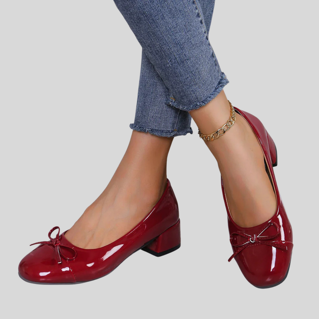 Women’s Platform Heels in Red with Bow Accent