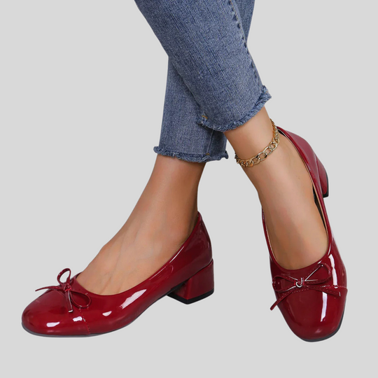Women’s Platform Heels in Red with Bow Accent