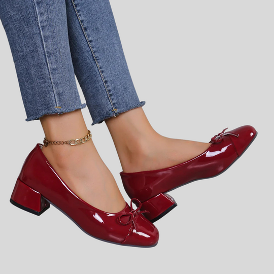 Women’s Platform Heels in Red with Bow Accent