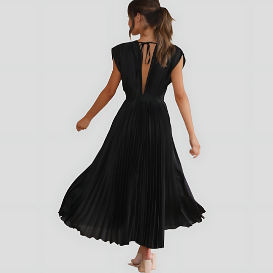 Pleated V-Neck Maxi Dress