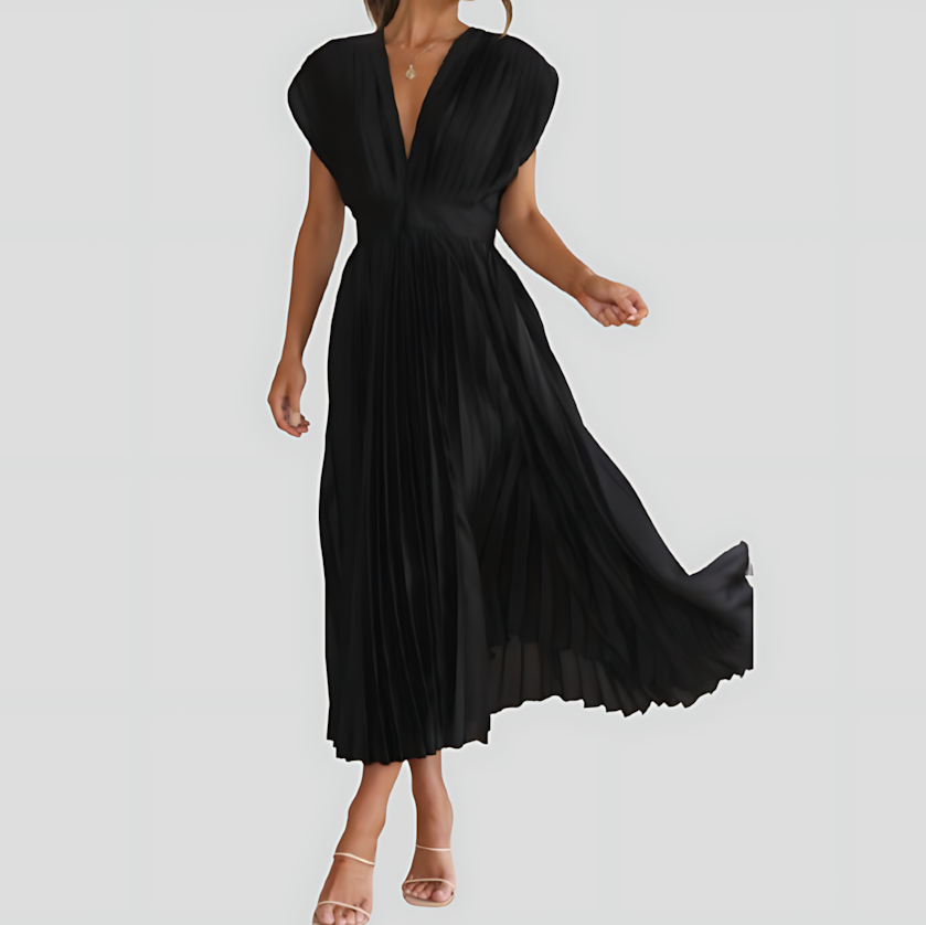 Pleated V-Neck Maxi Dress
