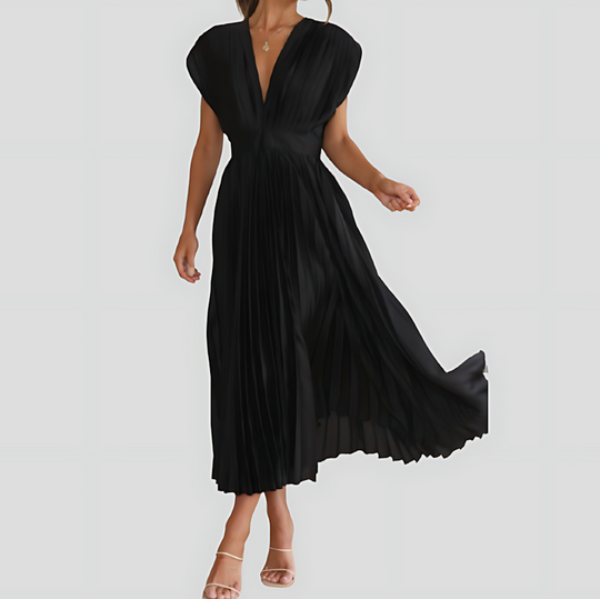 Pleated V-Neck Maxi Dress