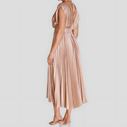 Pleated V-Neck Maxi Dress