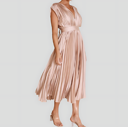 Pleated V-Neck Maxi Dress