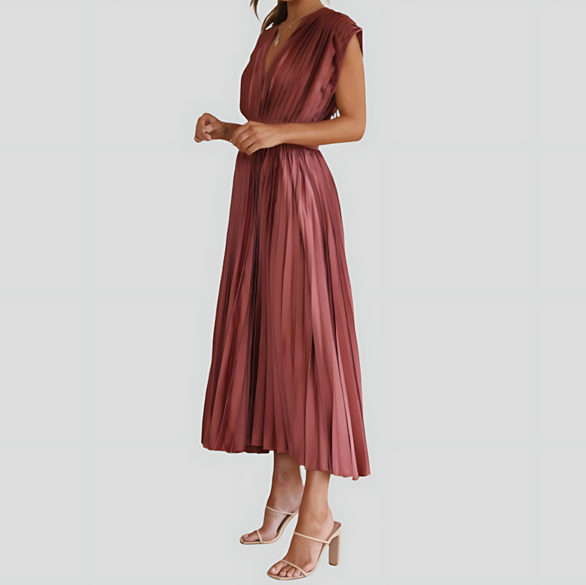 Pleated V-Neck Maxi Dress