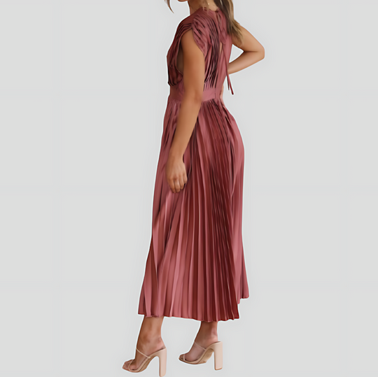 Pleated V-Neck Maxi Dress