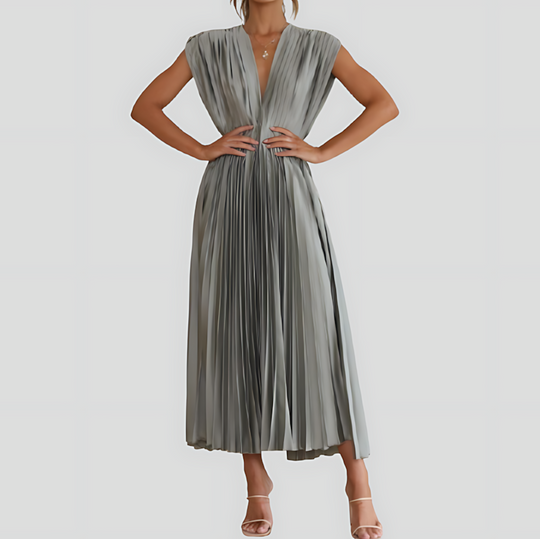 Pleated V-Neck Maxi Dress