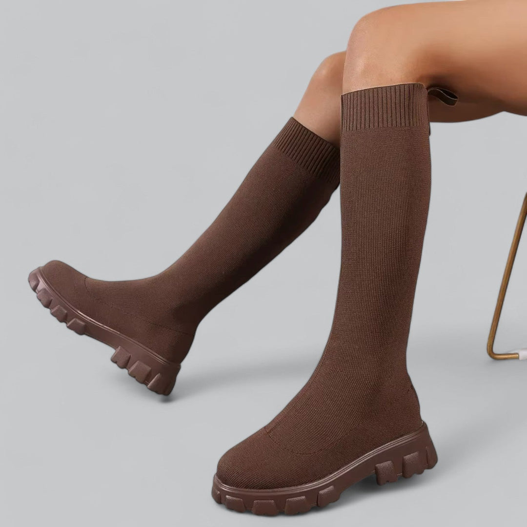 Women's Knee-High Boots with Chunky Platform Heel